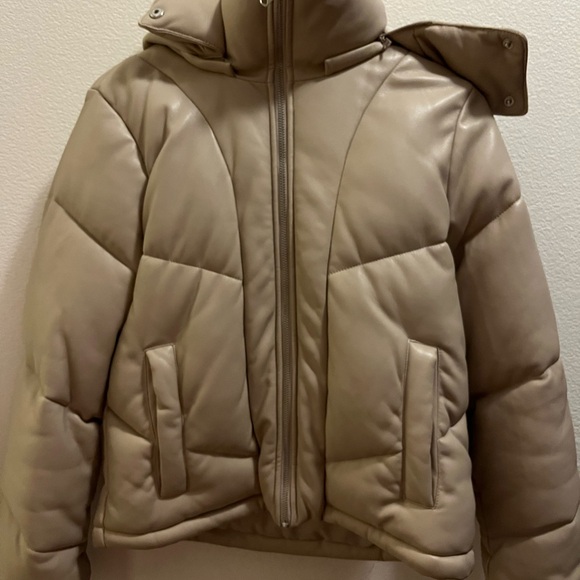 Abercrombie & Fitch LEATHER Taupe Puffer Jacket - Picture 1 of 4